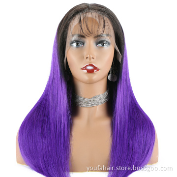 Brazilian 100% Virgin Human Hair Lace Front Wig Ombre 1B Purple Human Hair Wigs Glueless 13x4 13x6 Frontal HD Lace Straight Wigs
